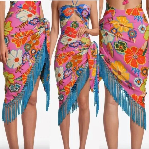 FARM Rio Other - New Farm Rio Full Garden Swim Beach Cover-Up Fringe Reversible Skirt Sarong O/S